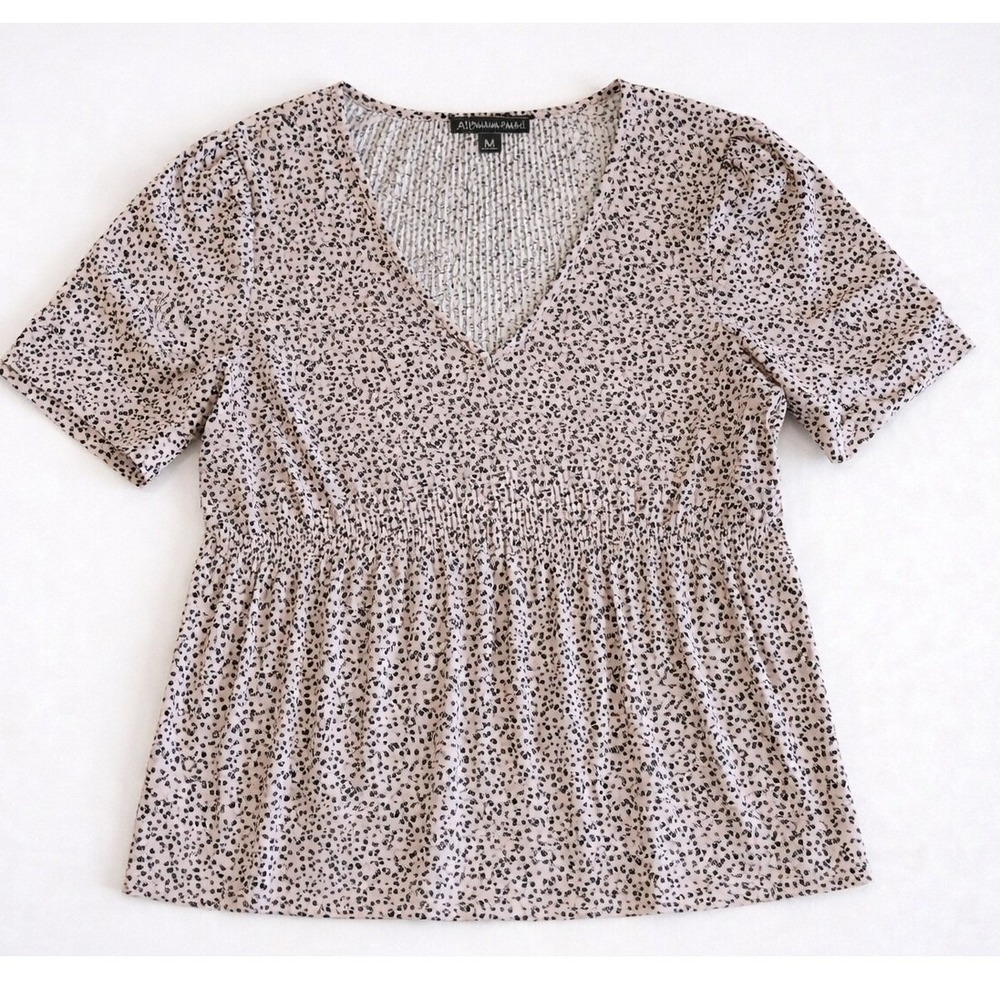 Adrianna Papell Blouse Womens Medium V Neck Boho Chic Ribbed‎ Flowy Ditzy Soft